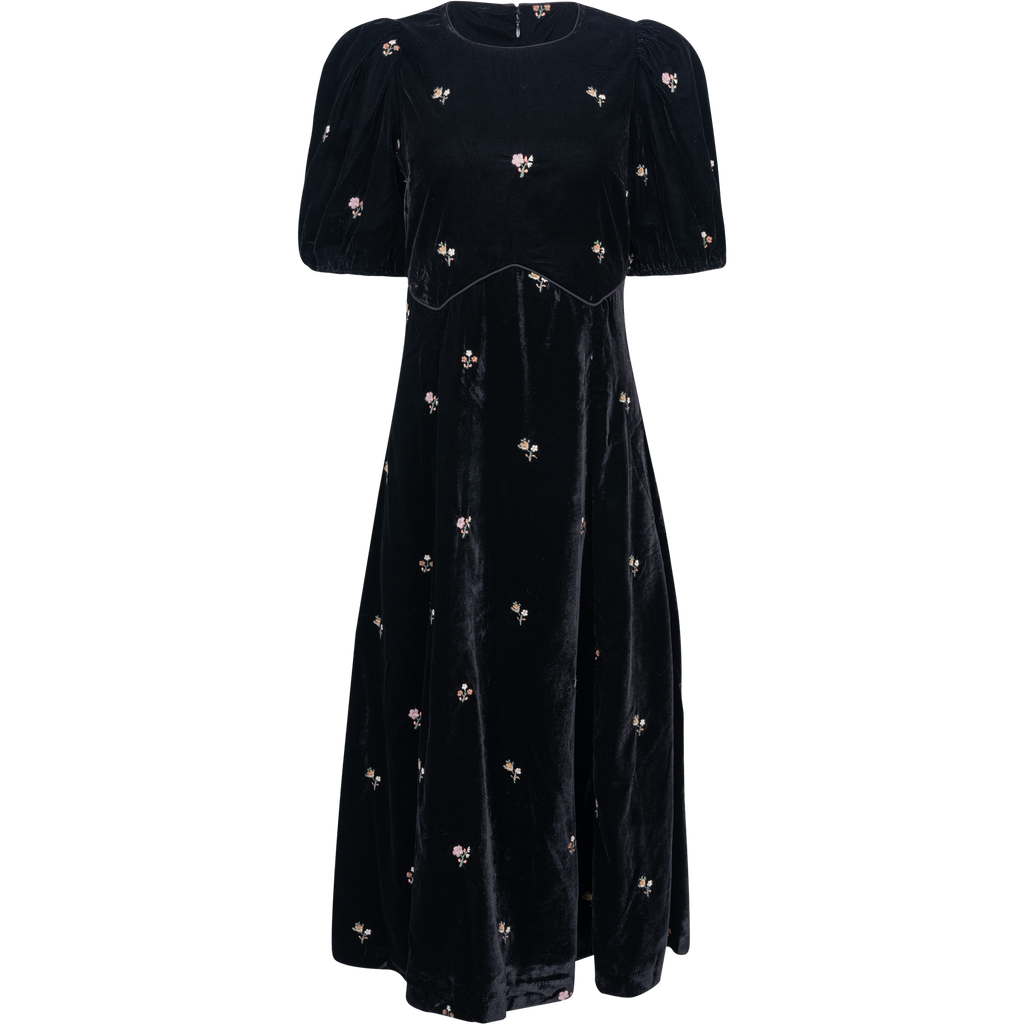 Sea New York - Kjoler - Rubina Embroidery Puff Slv Midi Dress - Black