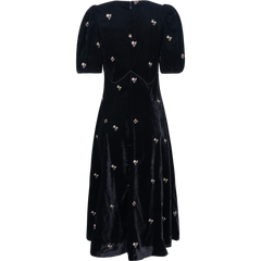 Rubina Embroidery Puff Slv Midi Dress - Black