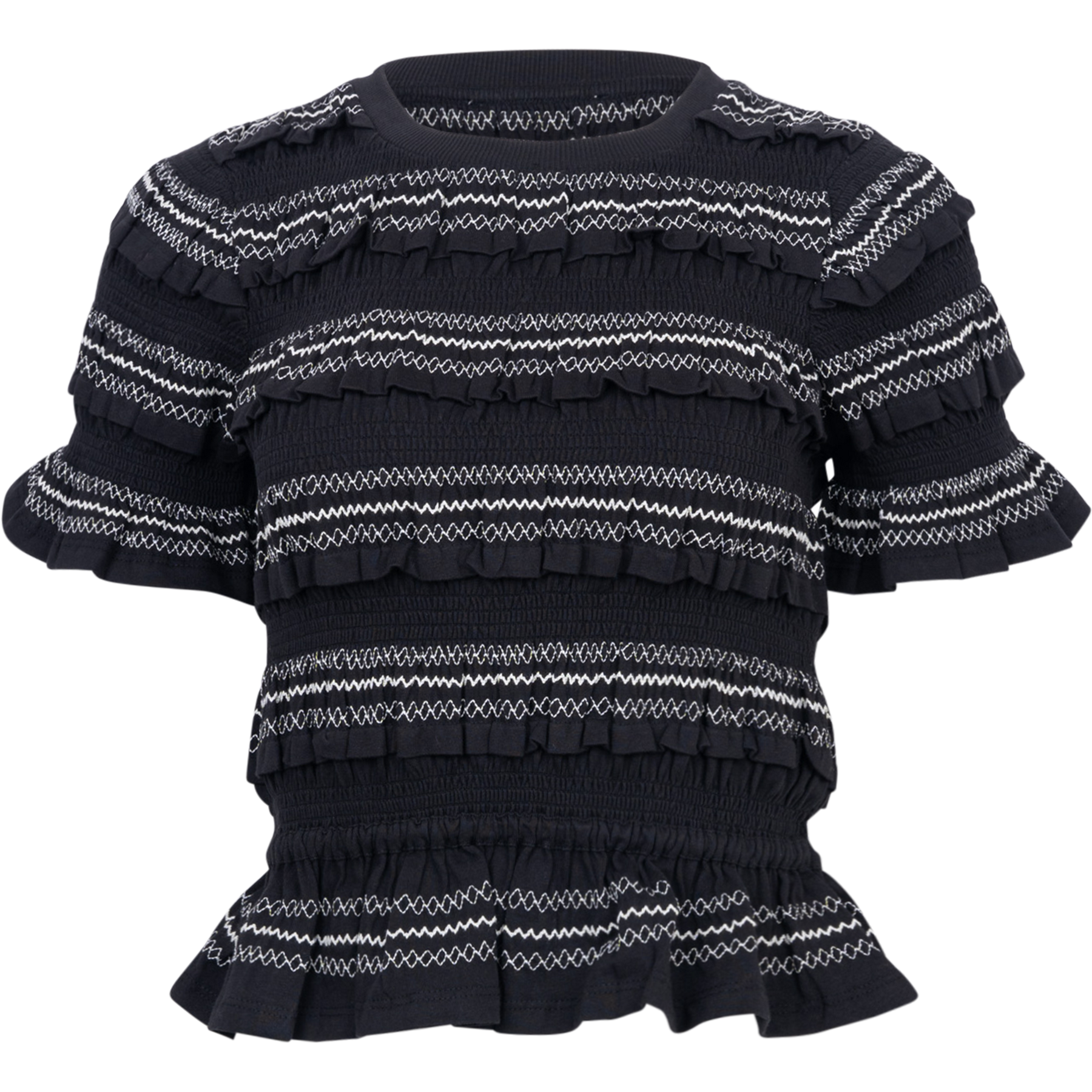 Mable Cambric S/Slv Smocked Top - Black