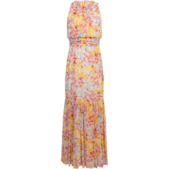 Dotted Georgette Halterneck Dress - Popsicle