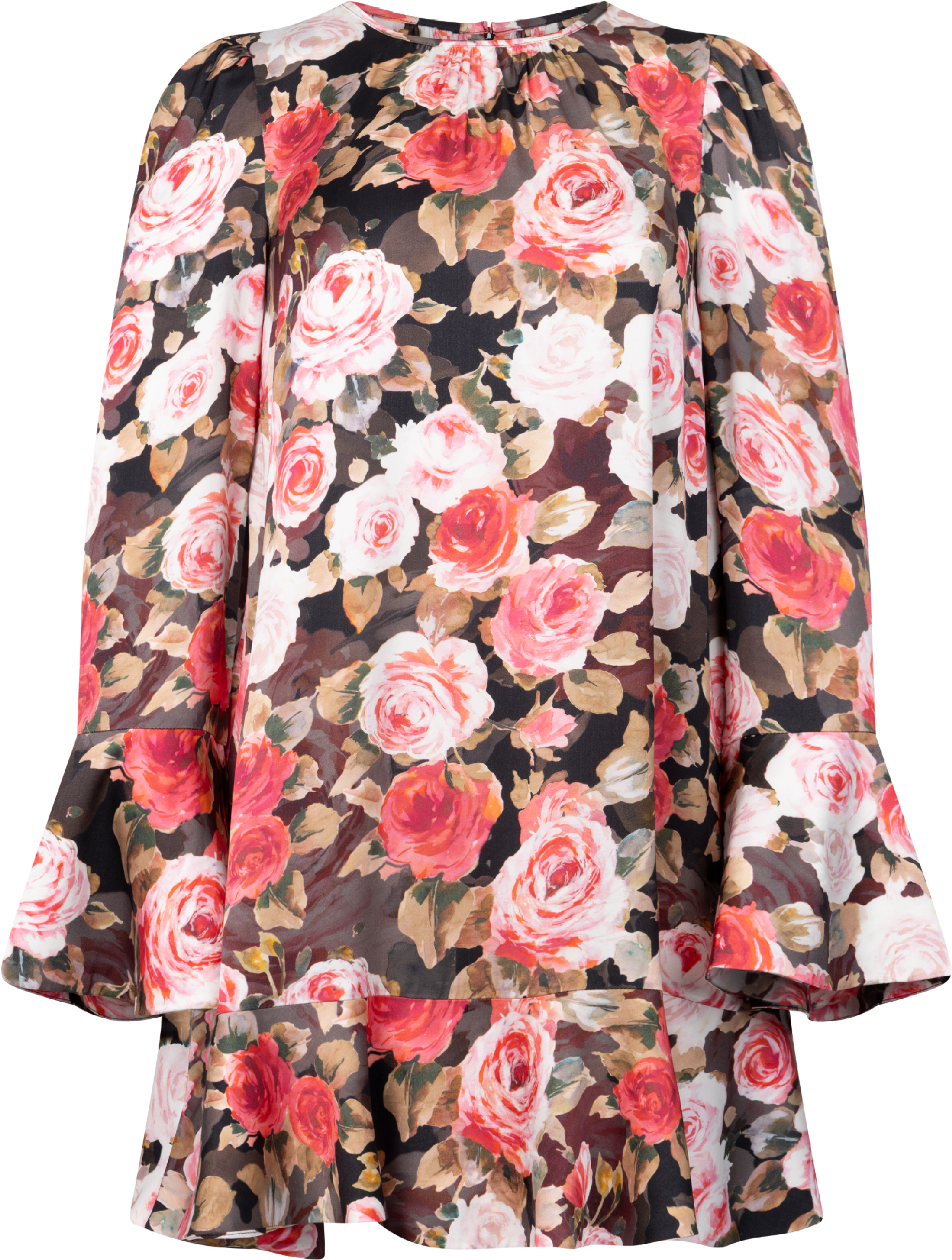 Satin Shift Dress - Midnight Roses