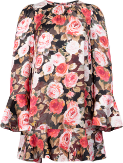 Satin Shift Dress - Midnight Roses