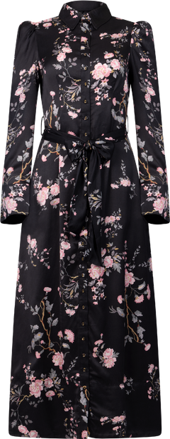 Satin Belt Dress - Midnight Garden
