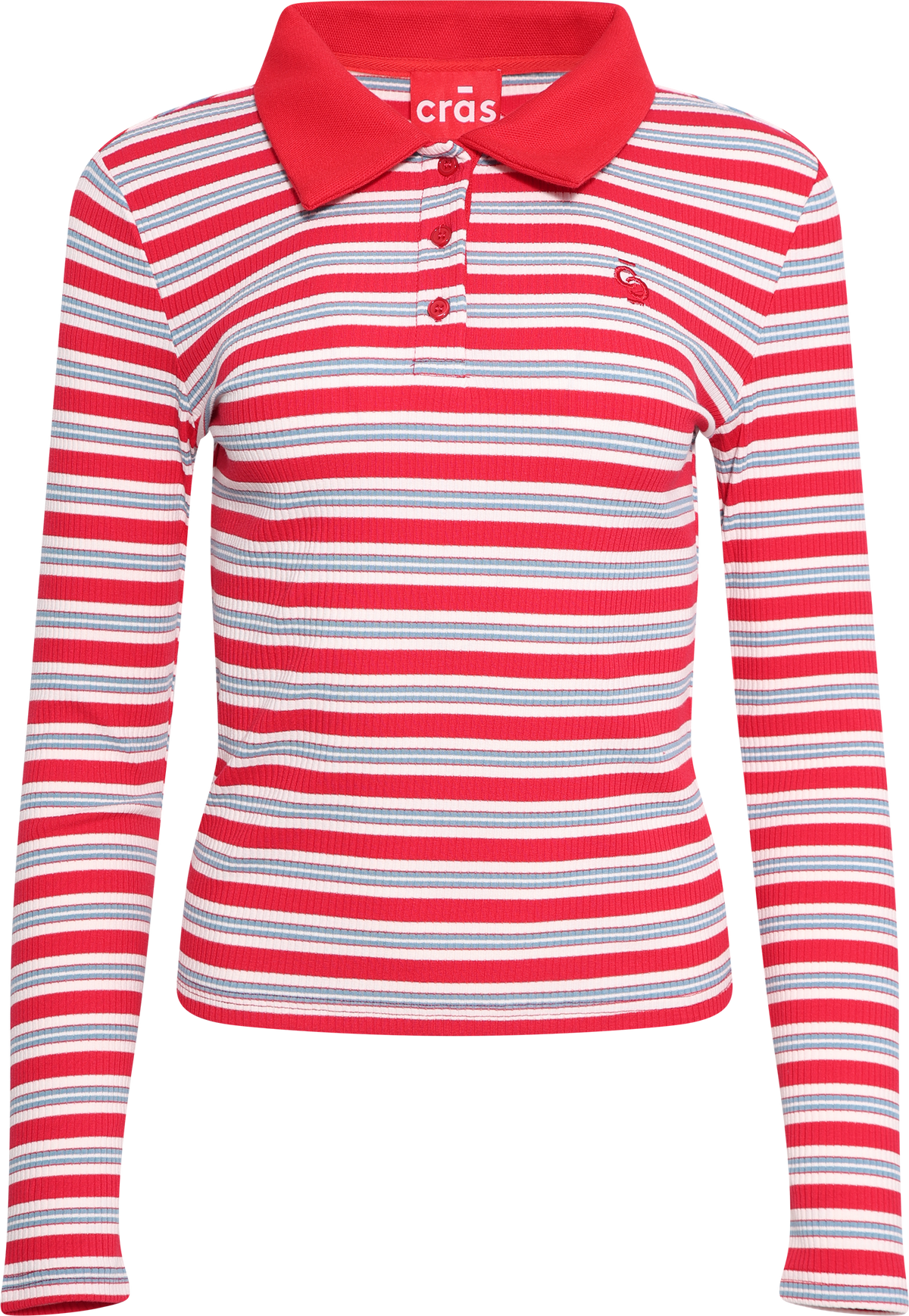 Leslie Polo Blouse - Red Blue Stripe