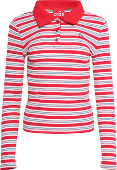 Leslie Polo Blouse - Red Blue Stripe