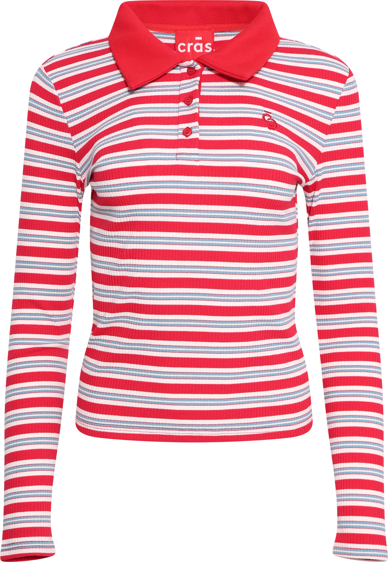Leslie Polo Blouse - Red Blue Stripe