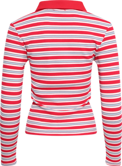 Leslie Polo Blouse - Red Blue Stripe