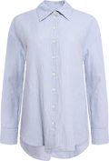 Cleo Oversize Linen Blend Shirt - Dusty Blue Bright White