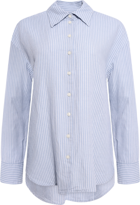 Cleo Oversize Linen Blend Shirt - Dusty Blue Bright White