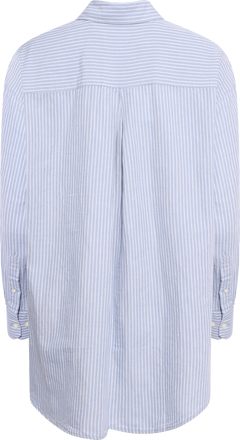 Cleo Oversize Linen Blend Shirt - Dusty Blue Bright White