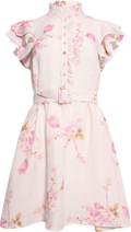 Linen Ruffle Dress - Pink Bloom