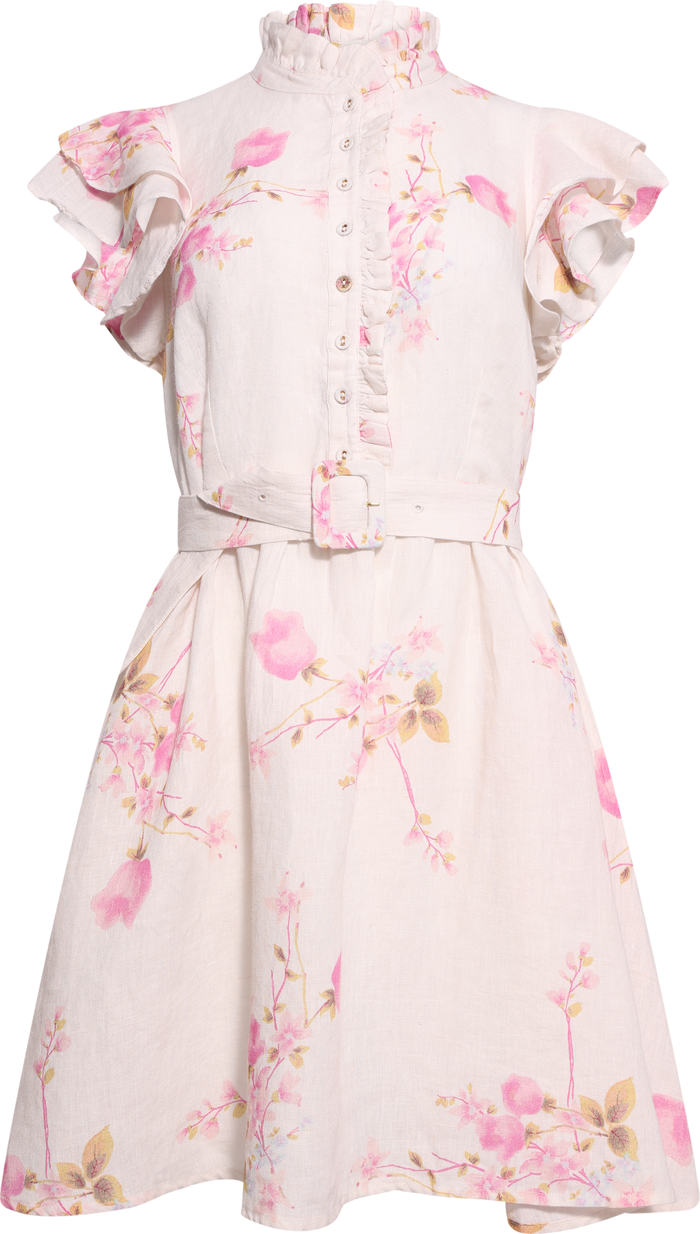 Linen Ruffle Dress - Pink Bloom