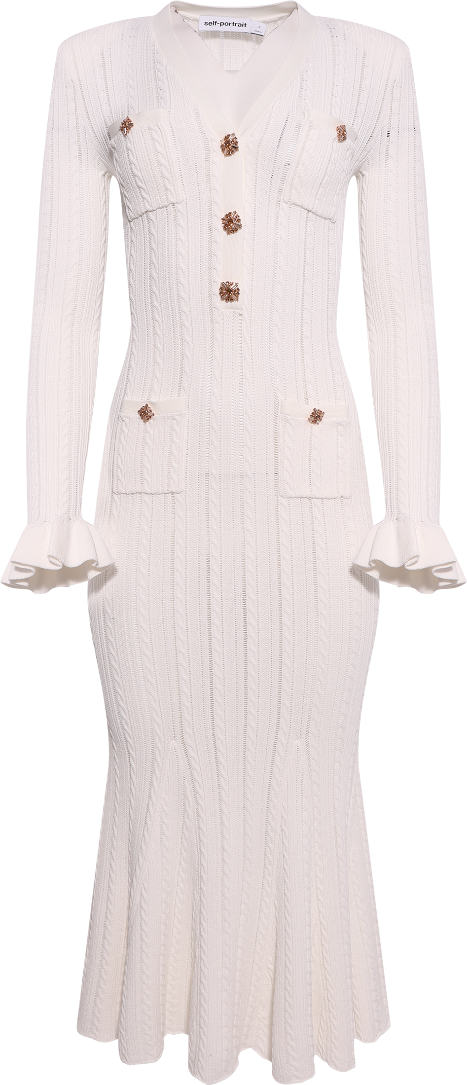 Pointelle Knit Midi Dress - White