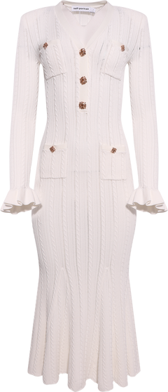 Pointelle Knit Midi Dress - White