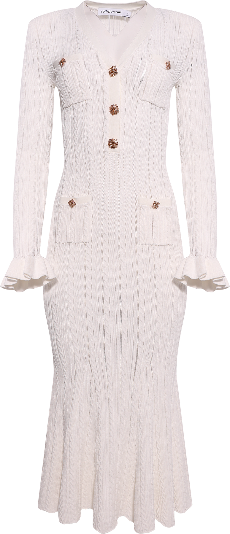 Pointelle Knit Midi Dress - White