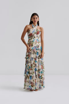 Paloma Halterneck Chiffon Maxi Dress - Botanic Florals