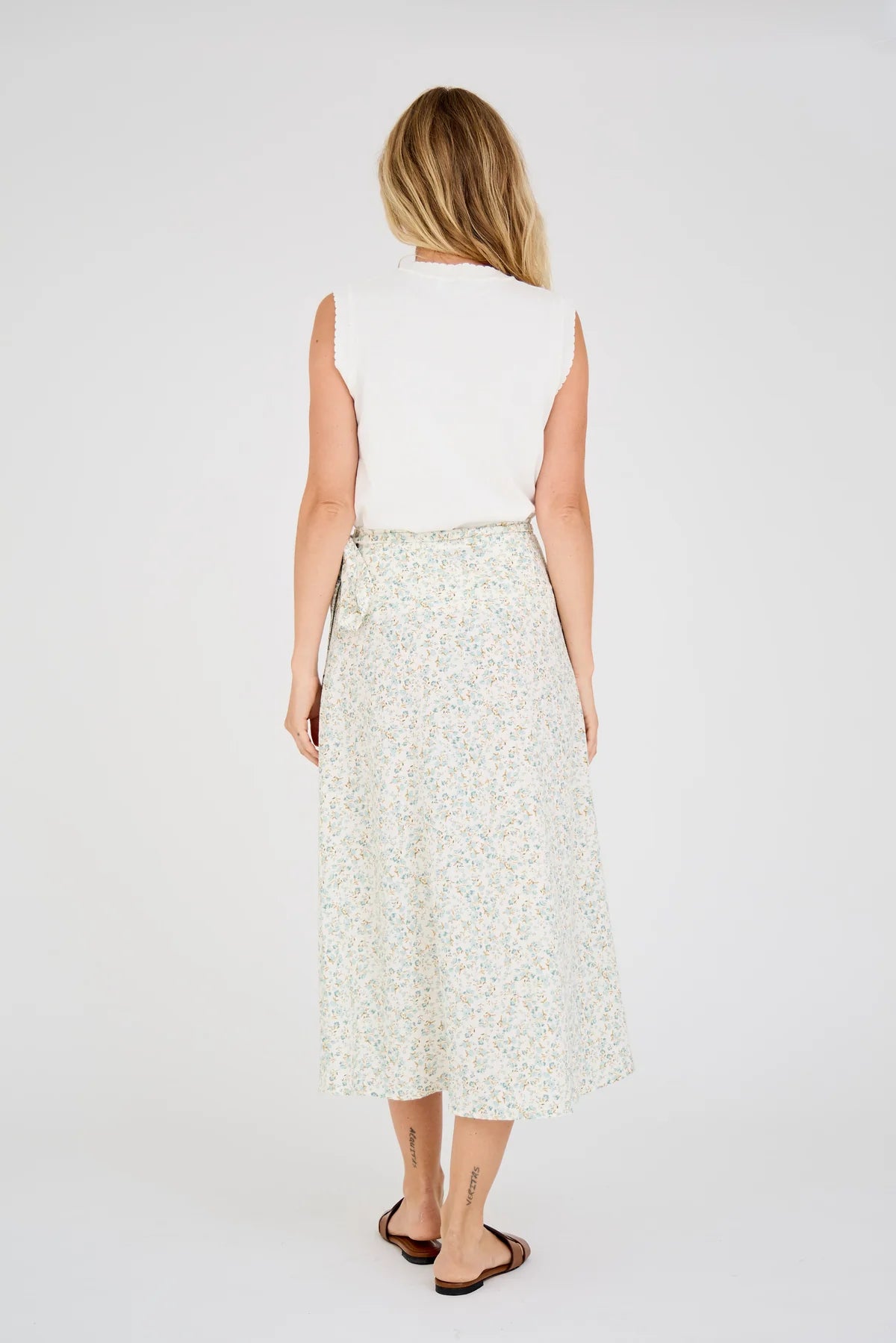Peony Wrap Skirt - Pale Mint/Off White