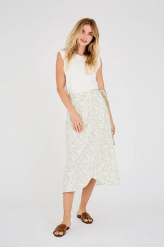 Peony Wrap Skirt - Pale Mint/Off White