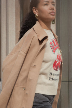 Graphic Wool Mix Cherry Crewneck - Safari