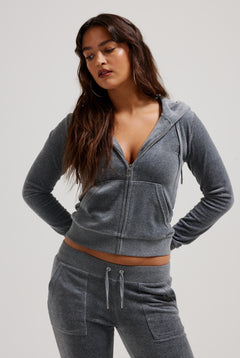 Robertson Classic Velour Zip Hoodie - Charcoal Marl