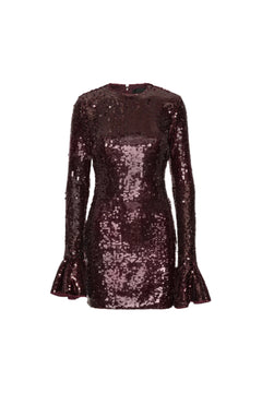 Sequins Ls Mini Dress - Zinfandel