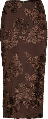Flower Mesh Pencil Skirt - Chicory Coffee
