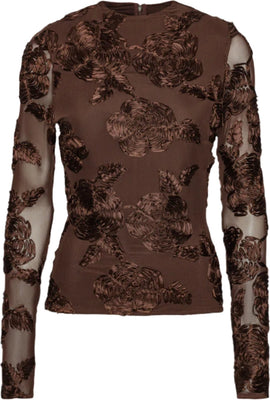 Flower Mesh Ls Top - Chicory Coffee