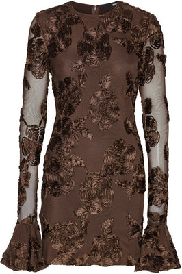 Flower Mesh Mini Dress - Chicory Coffee