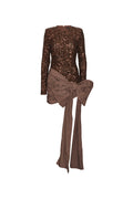 Sequins Bow Mini Dress - Chicory Coffee
