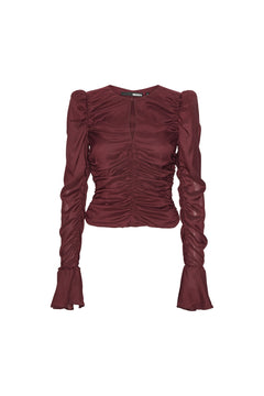 Chiffon Ruched Ls Top - Zinfandel