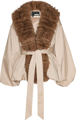 Faux Fur Collar Jacket - Cement