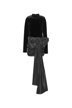 Velvet Bow Mini Dress - Black