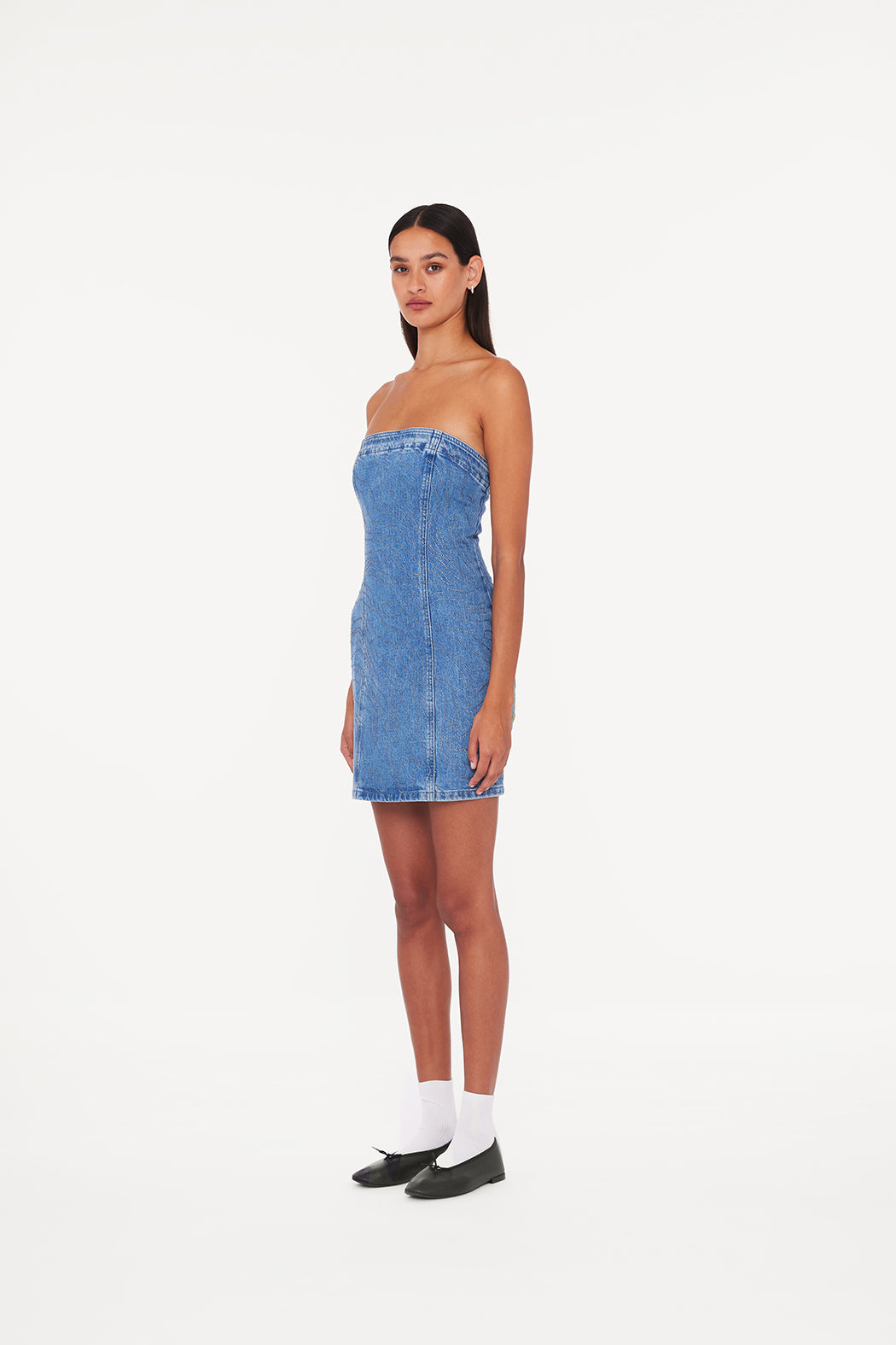 Rhinestone Denim Dress - Light Blue Denim