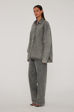 Rhinestone Denim Shirt - Grey Denim