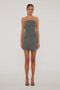Rhinestone Denim Dress - Grey Denim