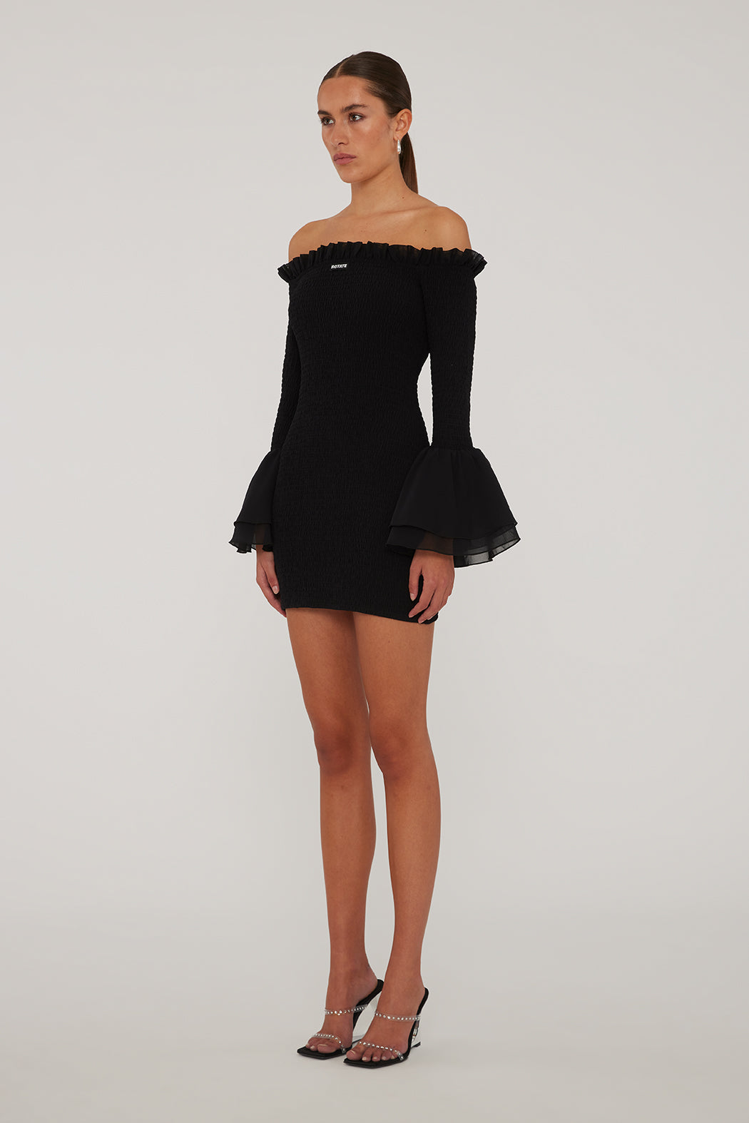 Chiffon Smock Mini Dress - Black