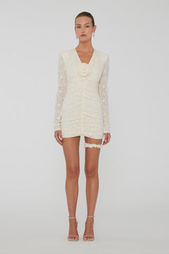 Lace Mini Dress V-Neck - Egret