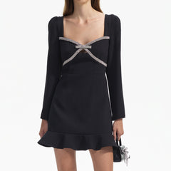 Diamante Bow Mini Dress - Black