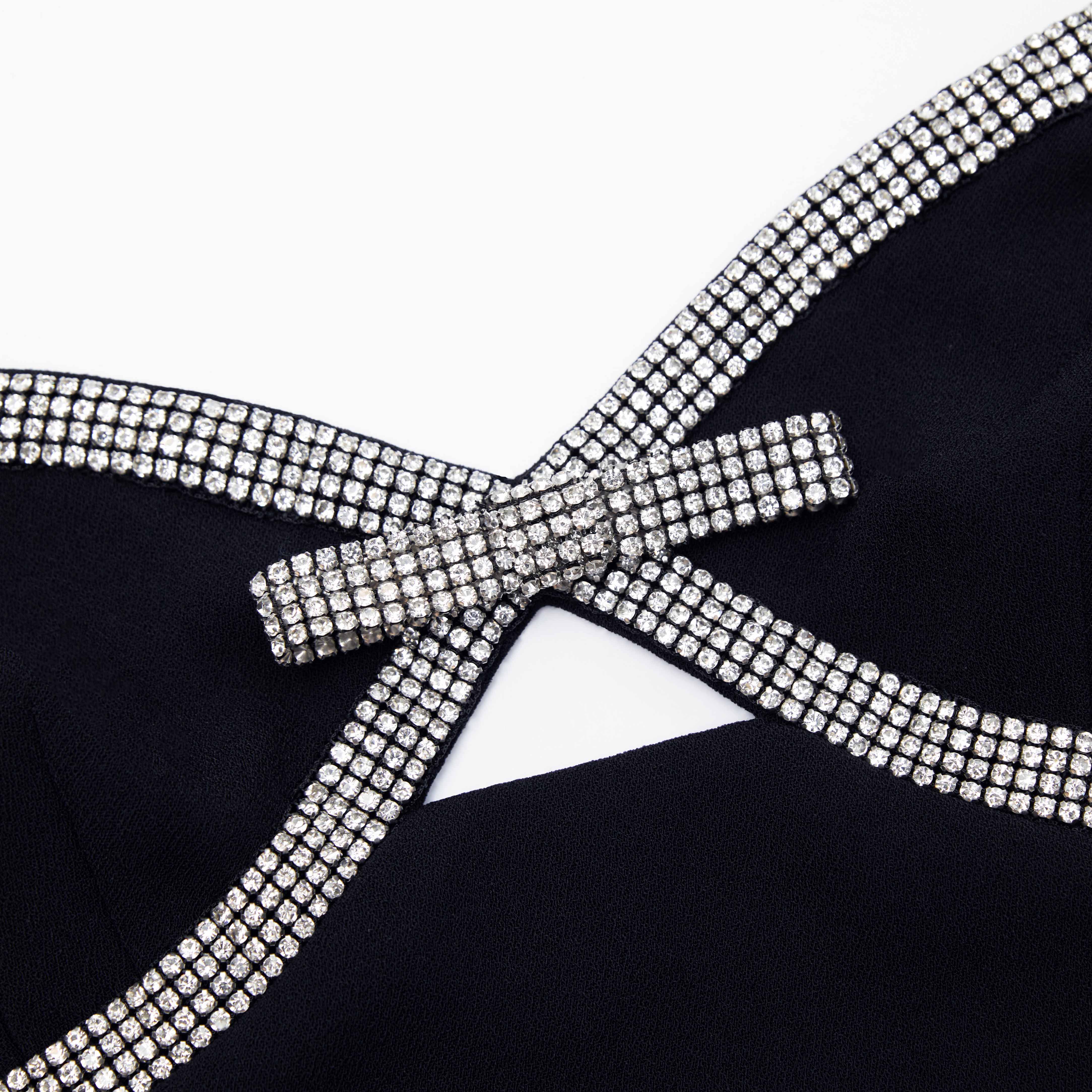 Diamante Bow Mini Dress - Black