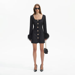 Boucle Feather Mini Dress - Black