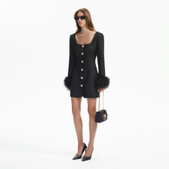 Boucle Feather Mini Dress - Black
