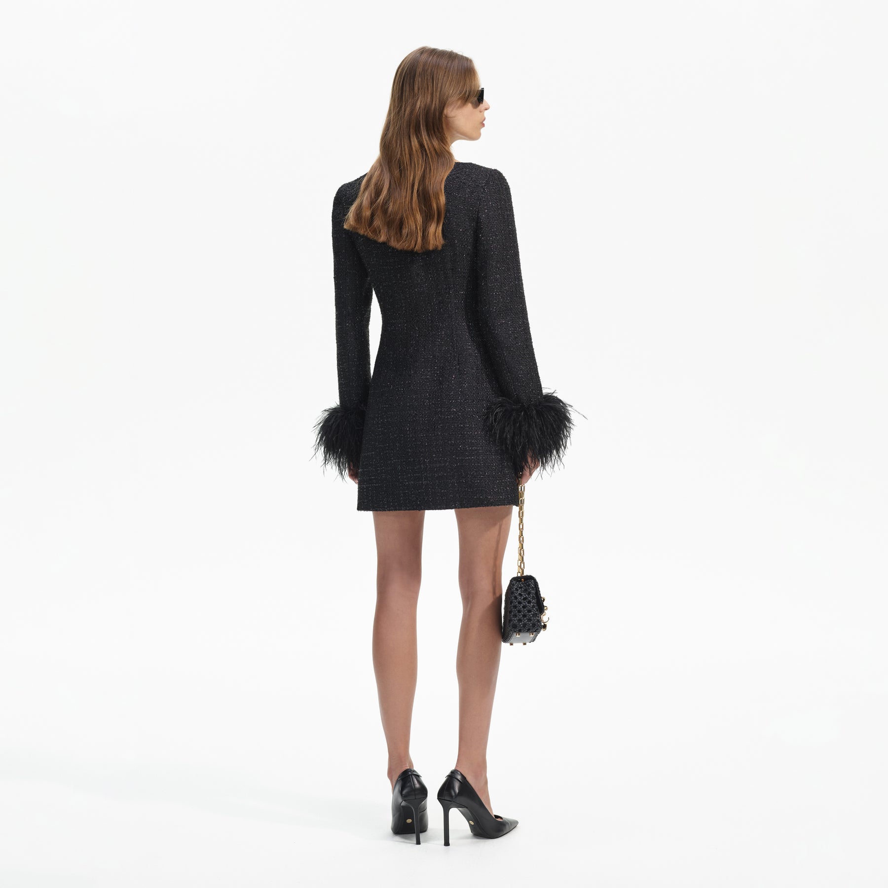 Boucle Feather Mini Dress - Black