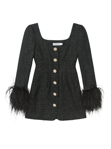 Self-Portrait - Kjoler - Boucle Feather Mini Dress - Black