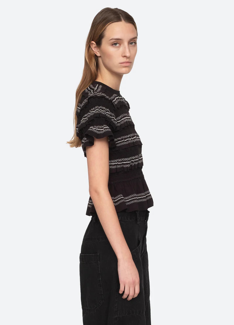Mable Cambric S/Slv Smocked Top - Black