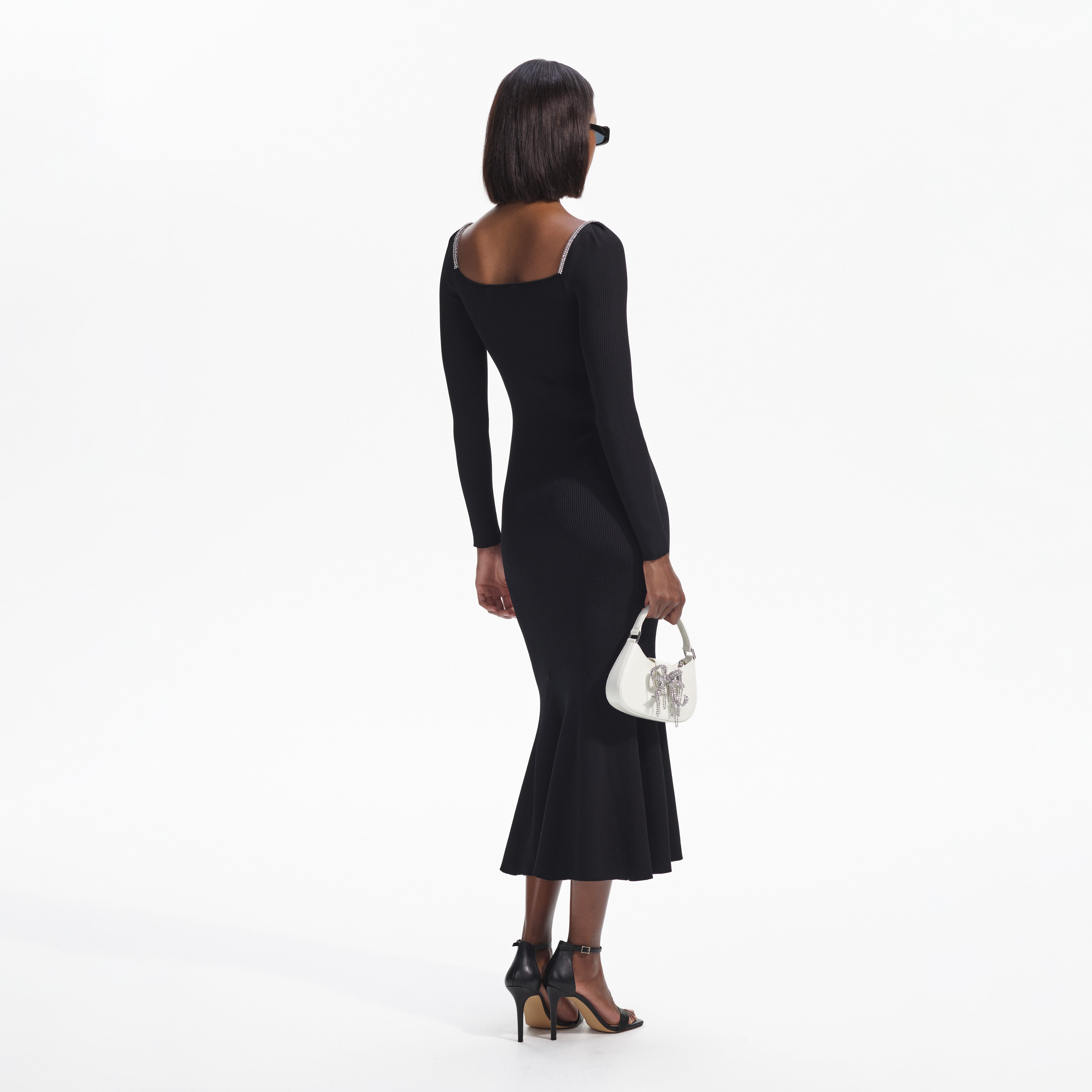 Knit Diamante Trim Midi Dress - Black