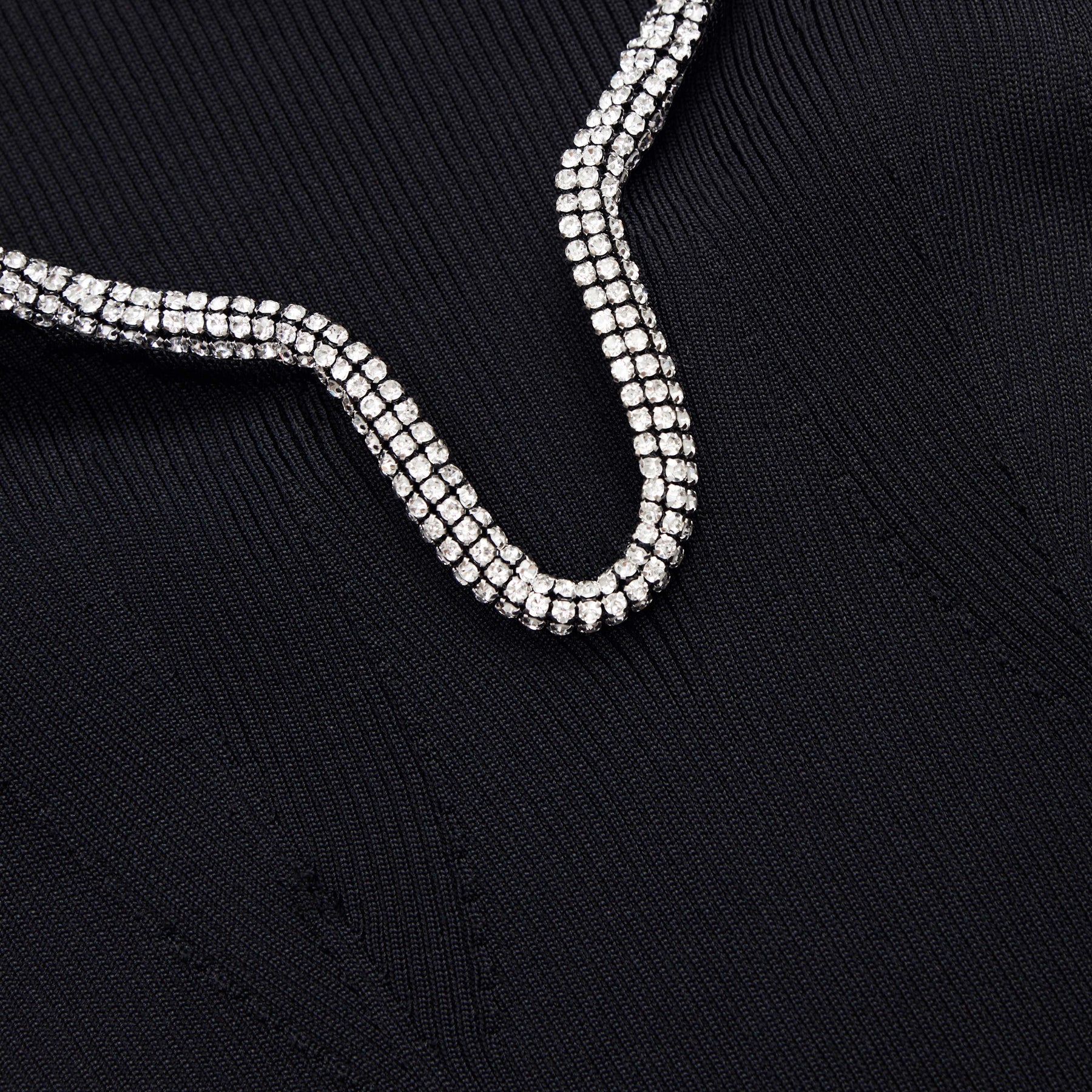 Knit Diamante Trim Midi Dress - Black