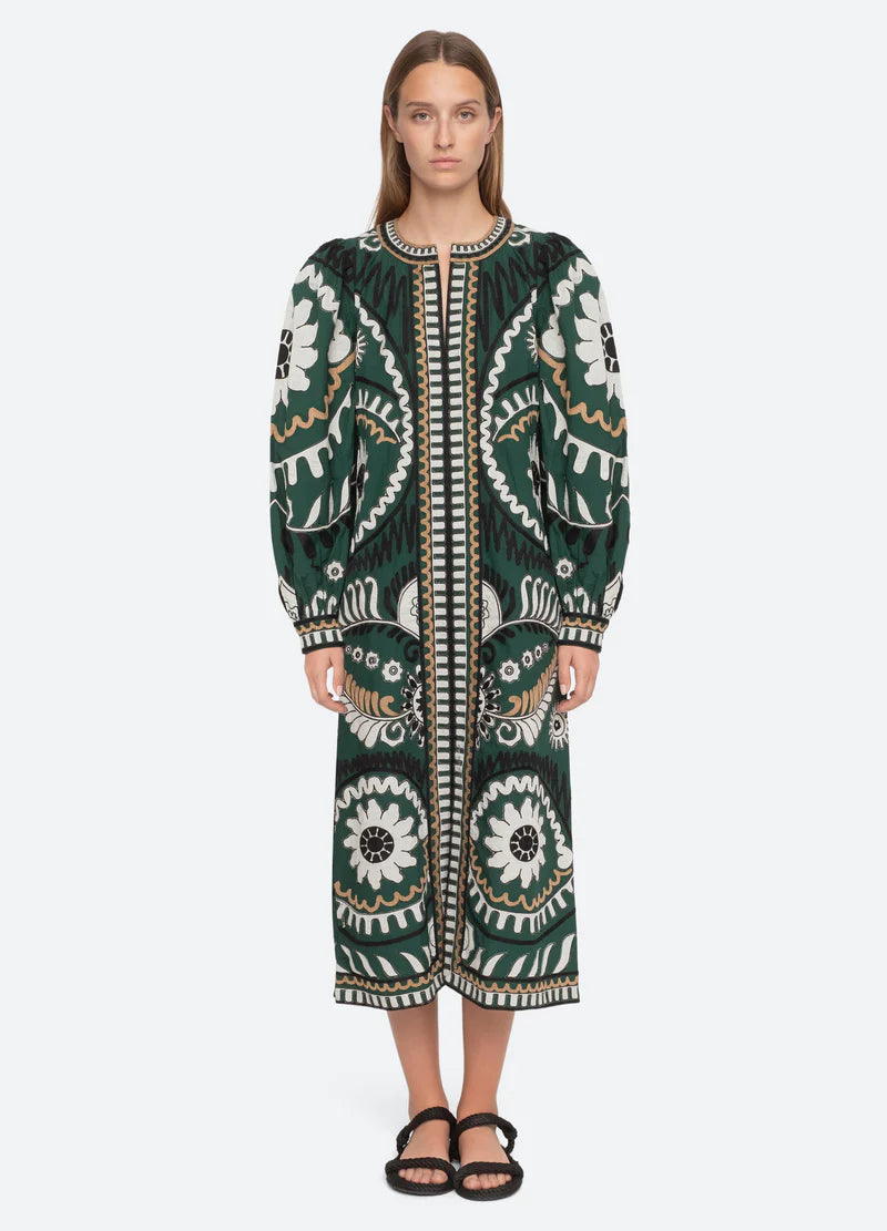 Charlough Print L/Slv Caftan - Green