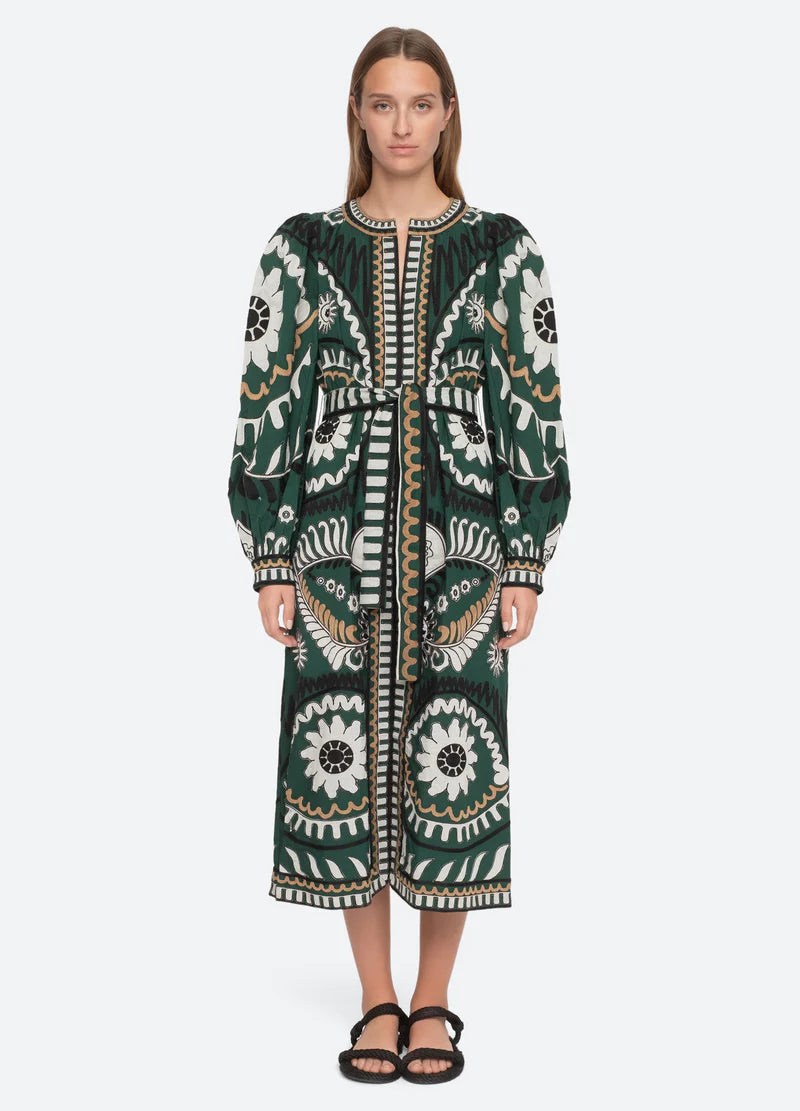 Charlough Print L/Slv Caftan - Green