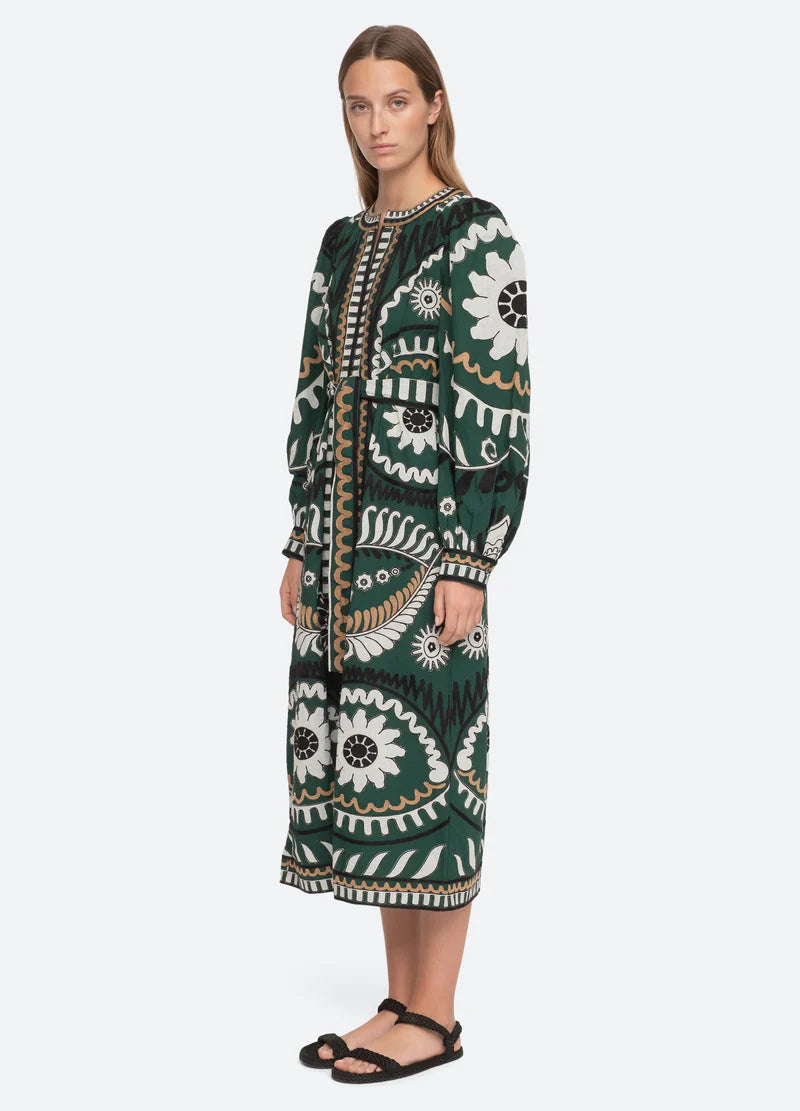 Charlough Print L/Slv Caftan - Green