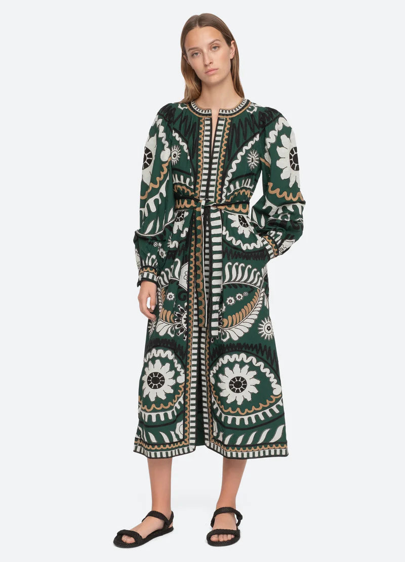 Charlough Print L/Slv Caftan - Green